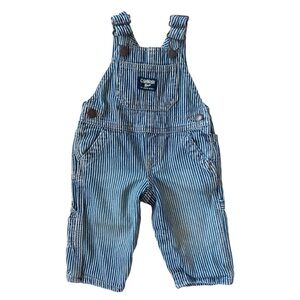 OSHKOSH BGOSH Overalls Engineer Jeans Pinstripe Stripes Blue White Canvas